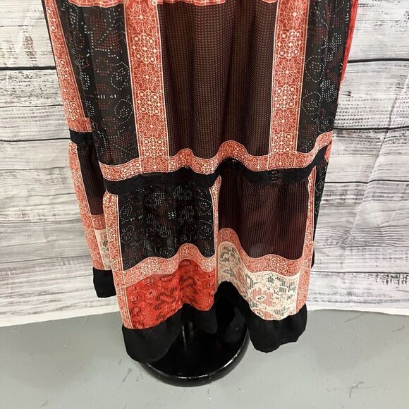 Langer Skirt sz Medium Dark Red Black Tiered Boho Lace Long Maxi Peasant Modest - Picture 9 of 14